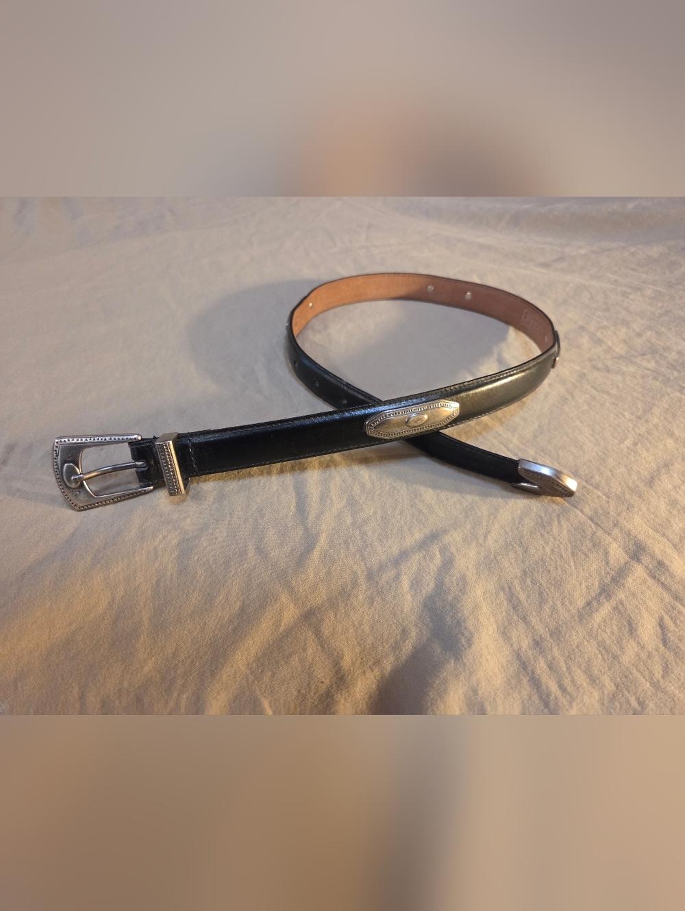 Classic Black Leather Belt with Silver-Tone Hardware